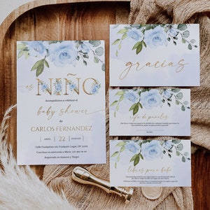 Es nino spanish baby shower invitation bundle diaper raffle & book request printable, invitación para baby shower en español,  - C45