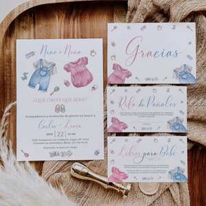 Nino o nina spanish baby shower invitation bundle diaper raffle & book request printable, invitación para baby shower en español - C137