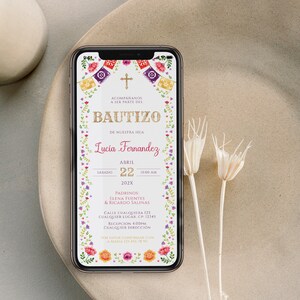 Invitaciones de bautizo, invitacion bautizo en espanol, mexican baptism invite in spanish editable, bautismo en espanol para imprimir - C116