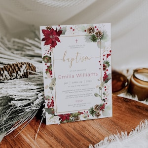 Winter baptism invitation template, christmas baptism invitation, winter christening, winter baby religious invite, winter first communion