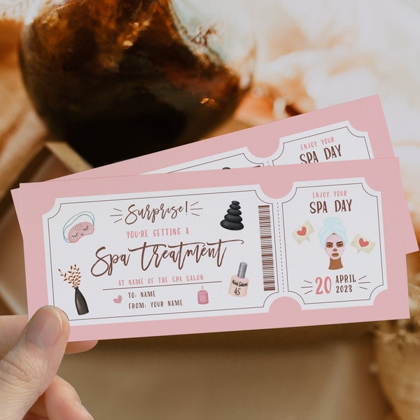 Spa treatment gift voucher, spa day printable surprise gift, spa treatment gift certificate, editable spa ticket template, spa session gift