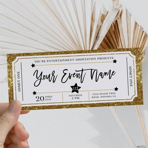 Event ticket template, editable event tickets, birthday concert ticket surprise, event golden ticket, printable present coupon, DIY Ticket