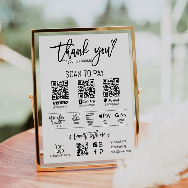 Editable scan to pay sign template, QR code sign payment, scan to Paypal, CashApp Sign, Venmo sign, modern QR code poster, scan to order-A76