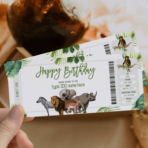 Zoo printable ticket, happy birthday Zoo gift voucher template DIY, surprise trip to the Zoo, Zoo trip ticket voucher, Zoo Visit Safari trip