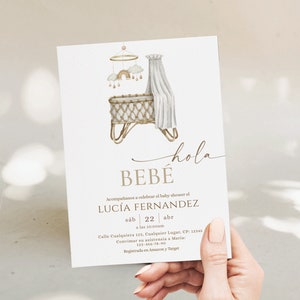 Hola bebe invitation spanish baby shower invitation printable, invitacion para baby shower en español, editable baby shower invite boho-C135