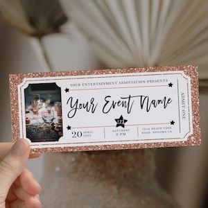 Event ticket template, editable event tickets, birthday concert ticket surprise, event golden ticket, printable present coupon, DIY ticket