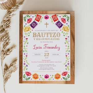 Mexican baptism invitation in spanish printable, bautizo invitation spanish mexican flower, mi bautizo invitation, invitación bautizo - C116
