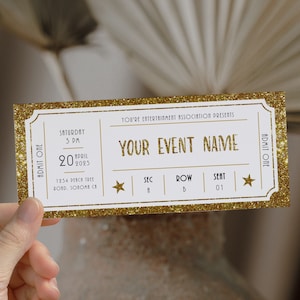 Event ticket template, editable event tickets, birthday concert ticket surprise, event golden ticket, printable present coupon, DIY Ticket