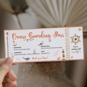 Cruise ticket template boarding pass gift voucher, surprise trip ticket, travel ticket printable, editable cruise ticket gift, custom cruise