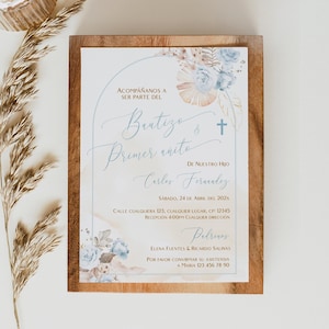 Invitacion bautizo uno espanol, bautizo y primer añito, printable baptism 1st birthday invitation spanish, invitación niño cumpleaños - C183