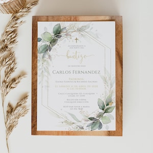 Spanish baptism invitation, invitacion de bautizo, invitacion bautizo en espanol, invitación bautizo, green christening invitation boy -C113
