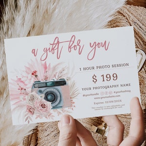Photography gift certificate template, modern gift certificate, photography gift voucher, photo session voucher card, gift card for customer