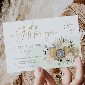 Photo session voucher card, photography gift certificate template, modern gift certificate, photography gift voucher, gift card for customer