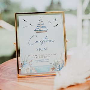 Sailboat baby shower signage, ocean cards and gifts sign template, marine baby shower, nautical custom table sign, table top sign - C234