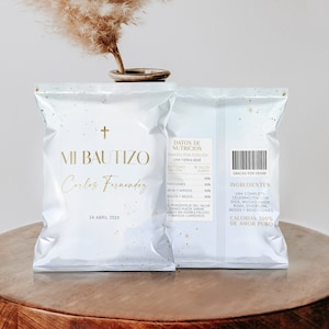 Mi bautizo chip bag nino, boy spanish baptism chip bag wrappers blue, spanish christening chip bag label, editable bautizo snack bag - C40