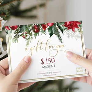 Editable merry christmas gift certificate template, holiday gift voucher template, printable gift certificate christmas card, Xmas gift card