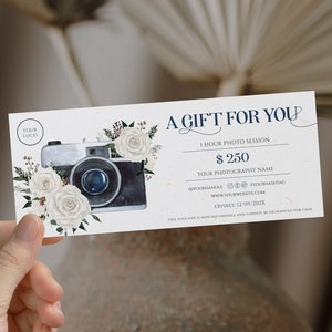 Editable winter photography gift certificate template, photographer gift certificate mininalist, holiday photo session gift card Xmas