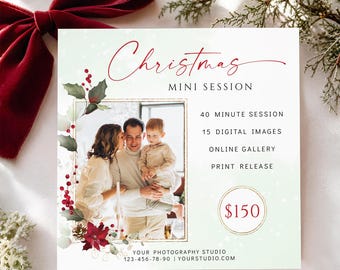Christmas Mini Session Template: Holiday Sage Green Gold Frame Photography Marketing Board