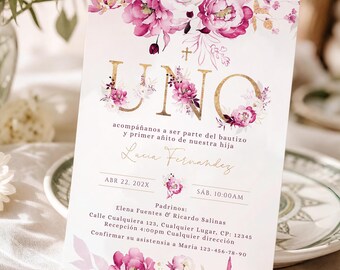 Invitacion bautizo uno en espanol, bautizo y primer añito, printable baptism 1st birthday invite spanish, invitación niño cumpleaños - C211