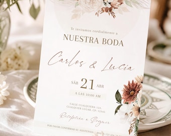 Bohemian spanish wedding invitations, invitaciones para boda digital espanol, nuestra boda spanish wedding invitaciones para imprimir -C1006