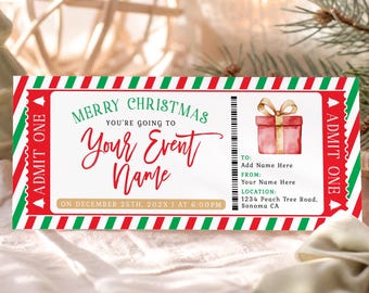 Merry Christmas Gift Event Ticket: Holiday Red Green Surprise Concert Boarding Pass Template