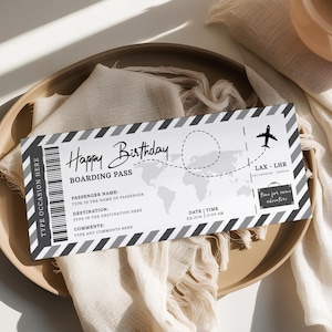 Editable boarding pass template, birthday surprise airplane ticket, weekend getaway voucher ticket coupon card, boarding pass surprise trip