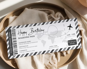 Editable boarding pass template, birthday surprise airplane ticket, weekend getaway voucher ticket coupon card, boarding pass surprise trip