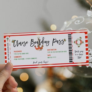 Christmas cruise ticket template boarding pass gift voucher, surprise trip ticket, travel ticket printable, editable cruise ticket gift