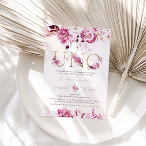 Invitacion bautizo uno en espanol, bautizo y primer añito, printable baptism 1st birthday invite spanish, invitación niño cumpleaños - C211