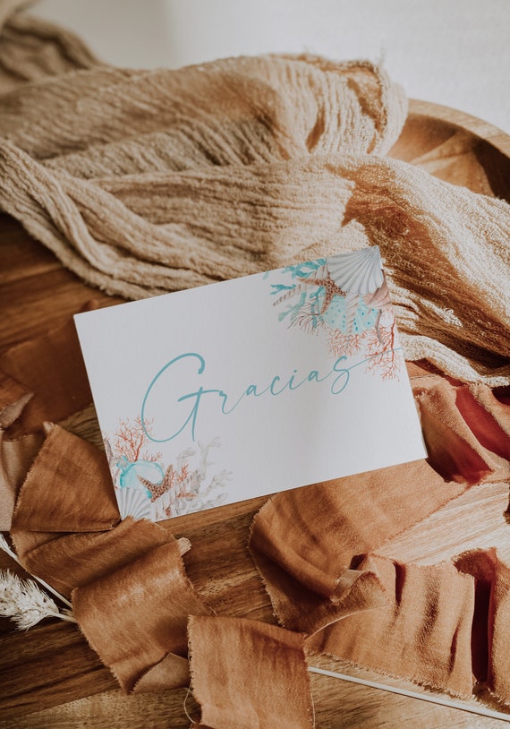 Baby Shower Thank You Card in Spanish Template, Boho Ocean Thank