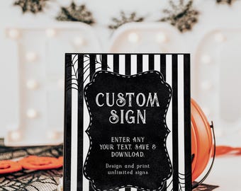Halloween party spooky custom sign editable, gothic black & white halloween party custom sign, spooky black white custom sign - C222-bw