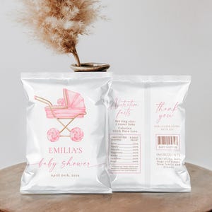 Pink candy baby shower chip bag label printable, sweet carriage baby shower chip bag wrappers, sweet girl baby shower chip bag label - C458