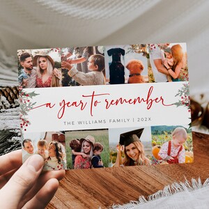 Year in review Christmas card template, winter collage year in review card, photo decoration collage year in review family holiday card