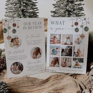 What a year christmas 2024 card printable, modern winter photo collage year in review card, winter holiday 2025 family postcard with photo