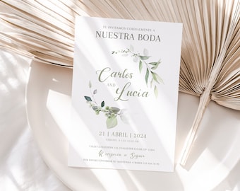 Spanish wedding invitations, eucalipto invitacion para boda digital espanol, nuestra boda spanish wedding invitaciones para imprimir - C1010