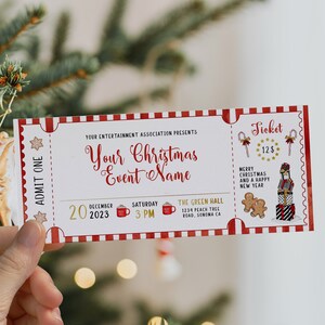 Christmas gift surprise concert ticket event template, editable holiday invitation ticket fake, show christmas event ticket gift voucher