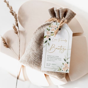 Gender neutral gold arch baptism thank you tag in spanish, bohemian floral bautizo favor tags spanish, printable gracias tags español - C439