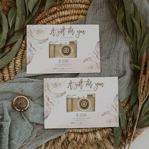 Modern editable gift certificate template photography, printable marketing certificate, photography gift voucher, photo session voucher card