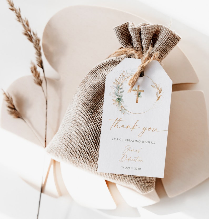 Dedication Tag Layout Greenery Dedication Gift Tag Template, Gender Neutral Baptism Thank You ...