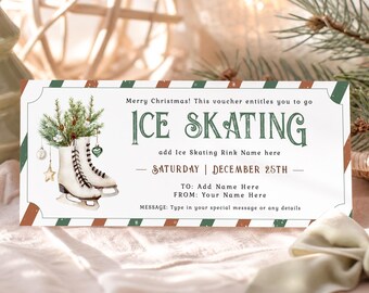 Christmas Vintage Ice Skating Gift Ticket Template: Winter Holiday Skates Surprise Voucher