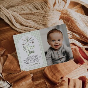Golf first birthday thank you card with photo printable, golf sport theme boy birthday thank you card, masters birthday thank you note -C718