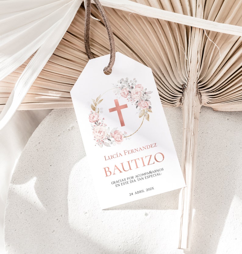 Mi bautizo thank you tags spanish, gracias tags bautizo en espanol gift tag, girl baptism favor tag in spanish, etiquetas para bautizo C10 afbeelding 1