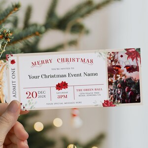 Christmas gift surprise concert ticket event template, editable holiday invitation ticket fake, modern christmas event ticket gift voucher