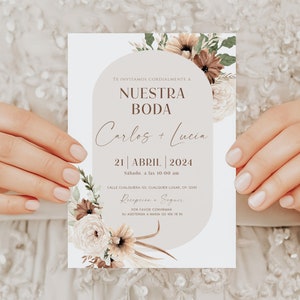 Invitaciones para boda digital espanol, bohemian spanish wedding invitations, nuestra boda spanish wedding invitaciones para imprimir C1007 image 1