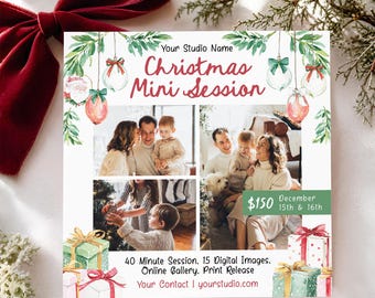 Christmas Photo Collage Flyer Printable: Winter Photographer Marketing Photo Session Voucher
