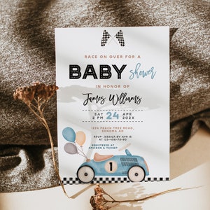 Race car baby shower invite editable, beep baby shower Invitation card decor, baby boy is almost here baby shower invitation printable -C271