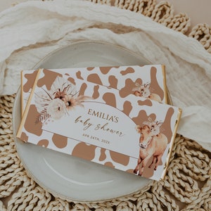 Chocolate bar wrapper holy cow girl baby shower printable, boho cow chocolate wrappers, highland cow baby shower chocolate bar favors - C288