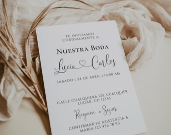 Minimalistic invitacion para boda digital espanol, spanish wedding invitation, nuestra boda spanish wedding invitaciones para imprimir -C479