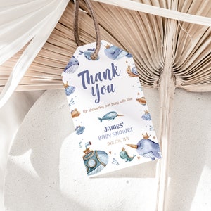 Under the sea boy baby shower favor tag printable, ocean sea thank you tag, ocean and sea boy thank you gift tag baby shower invitation-C155