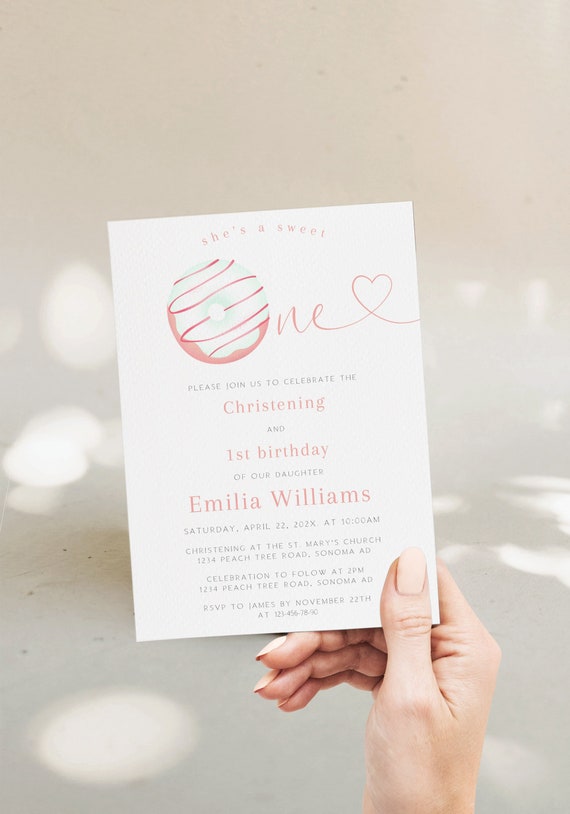 Christening and 1st Birthday Invitation Template Baptism Etsy